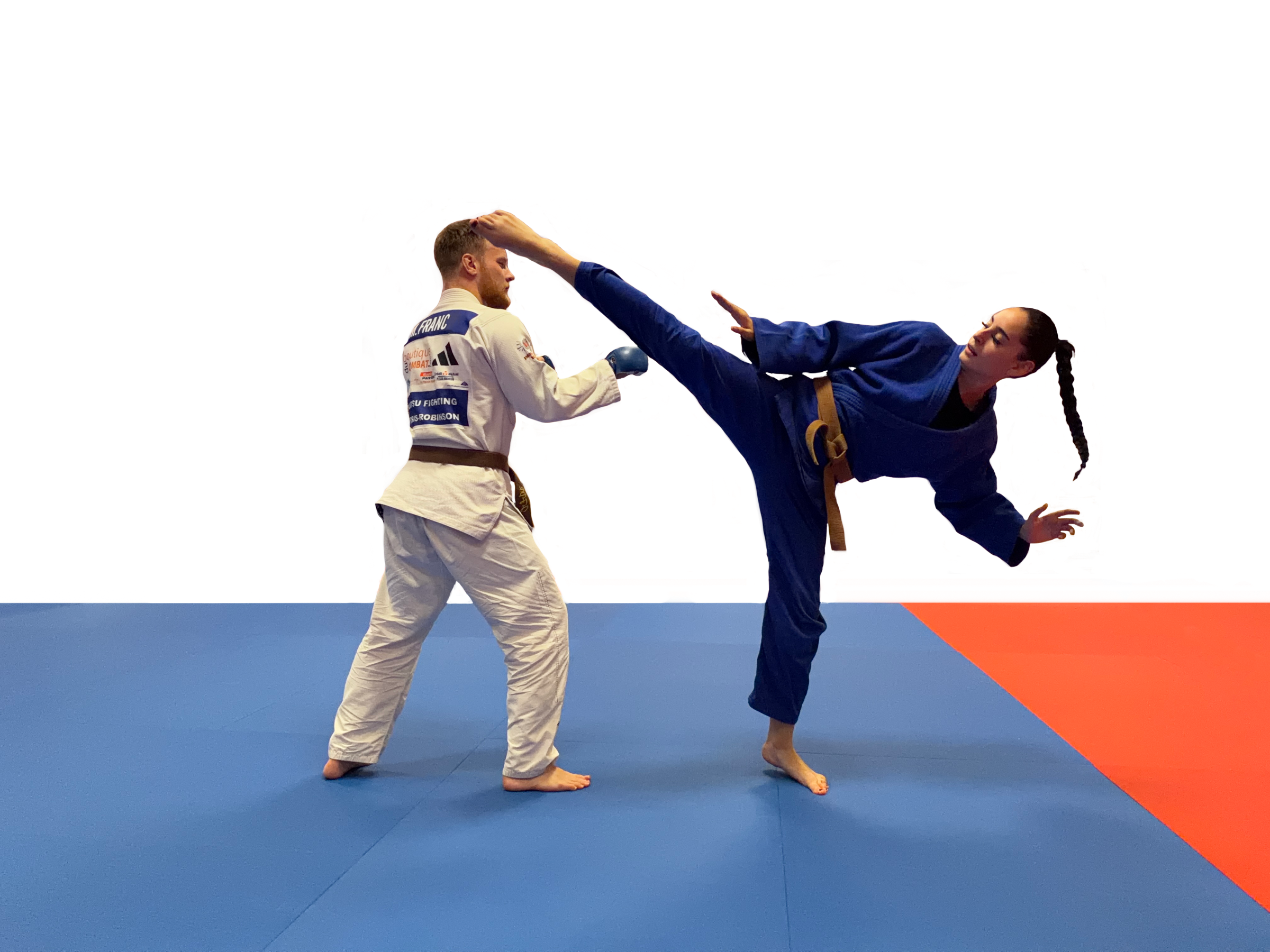 Démonstration de coup de pied en jujitsu Fighting